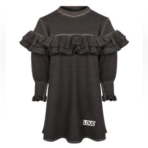 LOUD APPAREL Long-Sleeved Ruffled Organic Dress in Dark Grey Size 4